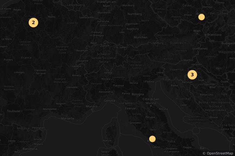 Mapa dos locais de filmagem de A Batalha de Austerlitz (1960)