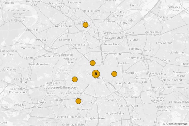 Map of the filming locations of Belphegor, Phantom of the Louvre (2001)