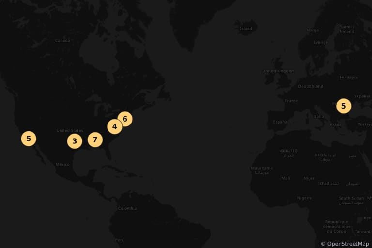 Mapa dos locais de filmagem de Borat: O Segundo Melhor Repórter do Glorioso País Cazaquistão Viaja à América (2006)