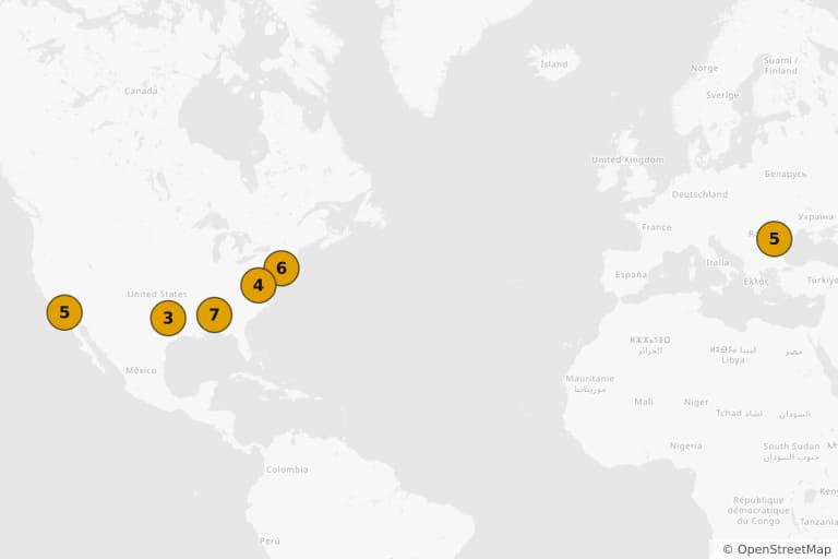 Mapa dos locais de filmagem de Borat: O Segundo Melhor Repórter do Glorioso País Cazaquistão Viaja à América (2006)