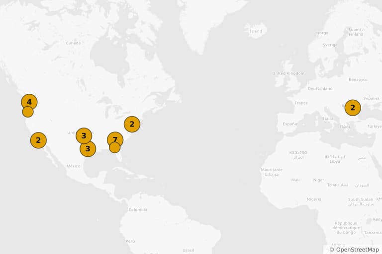 Map of the filming locations of Borat Subsequent Moviefilm: Delivery of Prodigious Bribe to American Regime for Make Benefit Once Glorious Nation of Kazakhstan (2020)