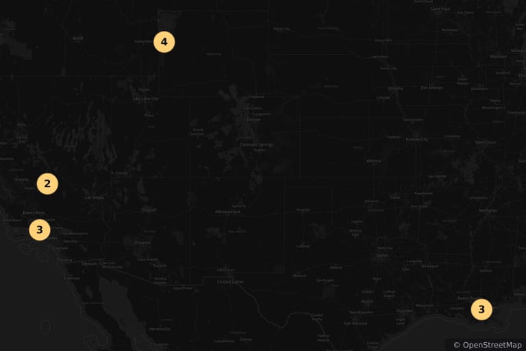 Carte des lieux de tournage de Django Unchained (2012)