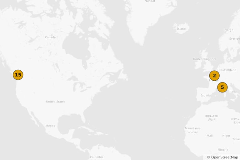 Map of the filming locations of Fifty Shades Freed (2018)