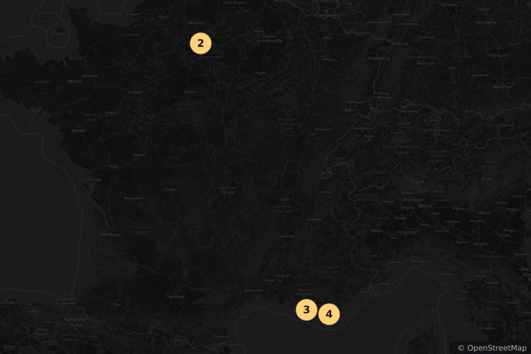 Mapa dos locais de filmagem de L'Amour aux trousses (2005)