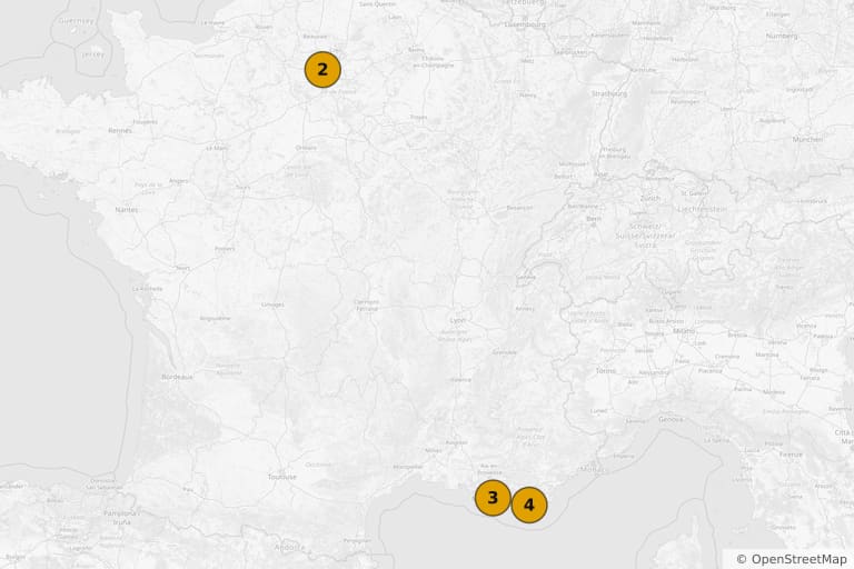 Mapa dos locais de filmagem de L'Amour aux trousses (2005)