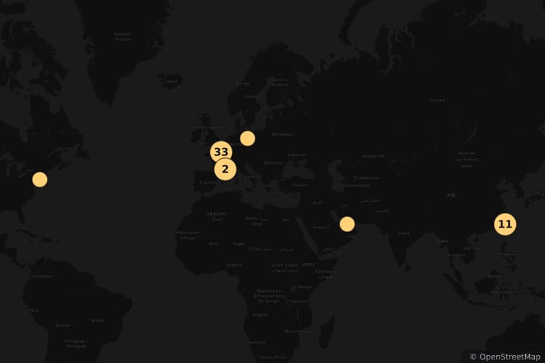 Map of the filming locations of Lucy (2014)