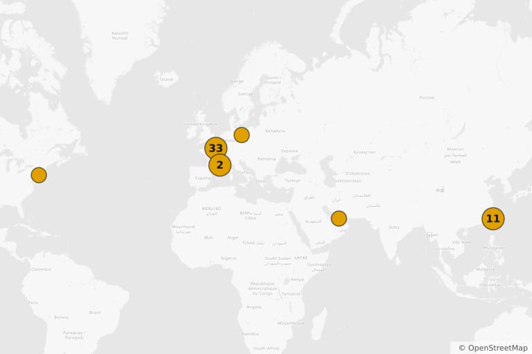 Map of the filming locations of Lucy (2014)