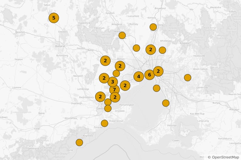 Map of the filming locations of Mad Max (1979)