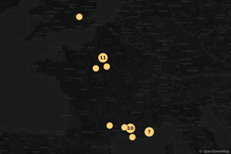 Mapa dos locais de filmagem de As Férias de Mr. Bean (2007)