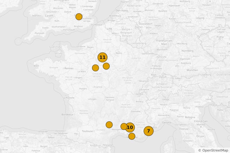 Mapa dos locais de filmagem de As Férias de Mr. Bean (2007)