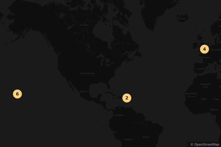 Map of the filming locations of Pirates of the Caribbean: On Stranger Tides (2011)