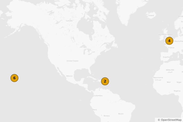 Map of the filming locations of Pirates of the Caribbean: On Stranger Tides (2011)