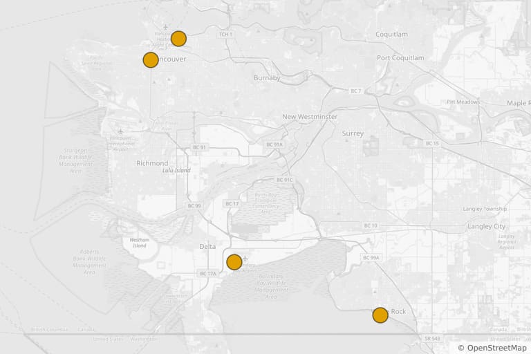 Map of the filming locations of Psych 2: Lassie Come Home (2020)