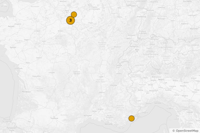 Carte des lieux de tournage de L'homme au masque de fer (1977)